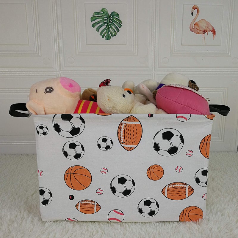 KUNRO Rectang Basketball Football Storage Basket Gift Shelf Basket Storage Bin, Nursery Basket Organizer Box for With Handles for Room Deco (Balls) - Image 3